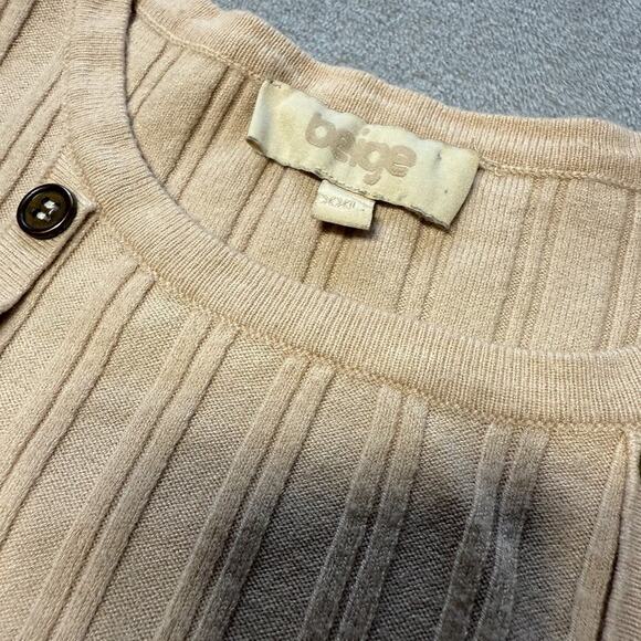 Women's Sweater/Top Long Sleeve Classic Preppy Ribbed Tan Beige Sz XXL - Picture 5 of 9